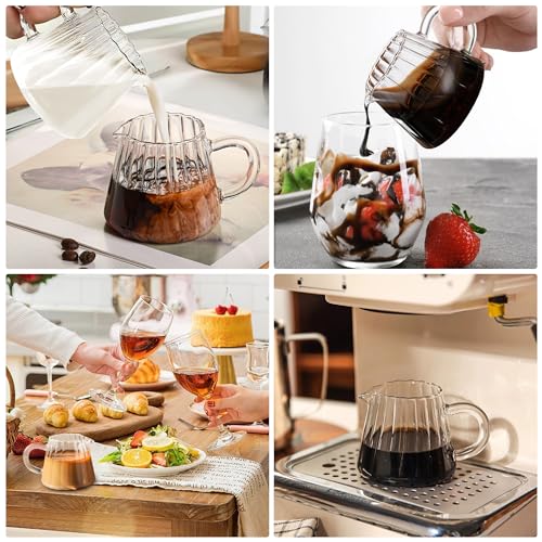 Loscarol 2 Pcs Small Glass Pitcher - Elegant Wave Shaped Creamer Pitcher | for Coffee, Milk, Tea, 6 oz Milk Frothing Cup Creamer Jug for Kitchen