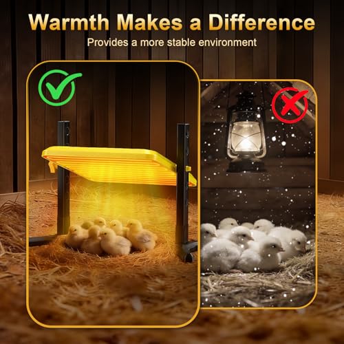 Brooder Plate for Chicks, 50–158℉ Chick Heat Plate with Smart Thermostat, UL Certified Radiant Heating Panel Brooder Heater, 5 Adjustable Heights & 360° Angle for Poultry Brooding & Chicken Coop Use - color: Elegant Yellow