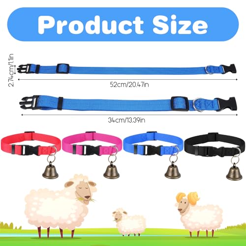 4 Pack Sheep Grazing Copper Bells & Adjustable Nylon Collar Set | Goat Collars with Bells, Bronze Bell for Find Your Animals Fast, Suitable for Small Newborn Animal Sheep Goat Cow Accessories