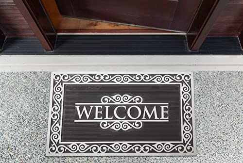 DII Rubber Doormats Collection All Weather, 18x30, Silver Welcome Scroll - color: Silver Welcome Scroll, size: 1'6" x 2'6" (Rectangular)