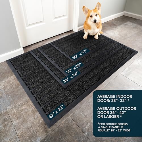 ubdyo Extra Durable Door Mat Outside Entrance (32" x 20", Bright Black) | Dirt Trapping, Non-Slip Backing, Indoor or Outdoor Use, Welcome Mat, Low Profile, Natural Rubber, Stain Fade Resistant - color: Bright Black, size: 32'' x 20'' (Rectangular)