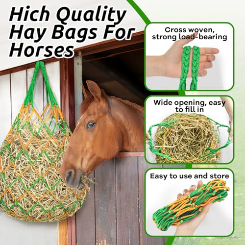 YedsIntu 3 Pcs Hay Bags for Horses, Hay Nets for Horses Goat Sheep,Goat Hay Feeder for Slower Feeding,Strong Load-Bearing Hay Bag Hanging for Horse Stable Trailer - color: Green,Black,Yellow