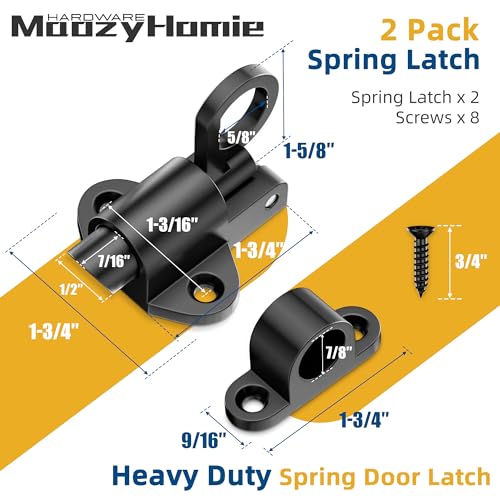 Self-Closing Latches, Black Spring Door Lock, Aluminum Alloy Resilient Bolt Latch for Gate,Window and Cabinet, Security Automatic Spring Barrel Slide Door Lock with Screws, 2 Pack - color: Black
