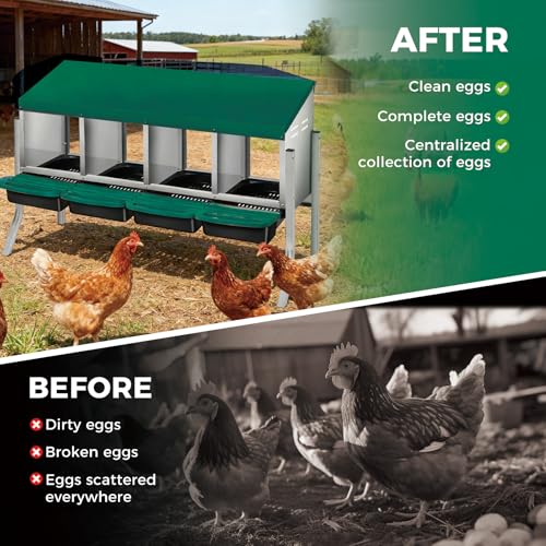 4 Hole Chicken Nesting Box - Heavy Duty Metal Chicken Laying Box, Easy Egg Collection & Cleaning with Removable Tray for Poultry Coop, Backyard, Farm, with Bracket Legs - color: green, size: 4 holes with legs