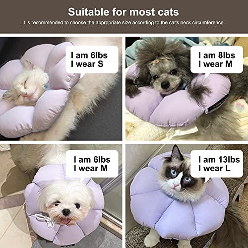 Cat Cone Collar,Cute Waterproof Cat Recovery Collar,Anti-Bite Lick Wound Healing Safety Elizabethan e Collar for Cats,Purple Flower All-Season Style… - color: purple, size: Large