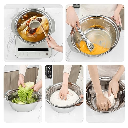 Paoli 304 Stainless Steel Fine Mesh Colander Set, 2QT Large Capacity Strainer with Mixing Bowl — Rinse Fruits, Veggies, Rice & Drain Pasta, Dishwasher Safe (2-Piece) - color: Primary color with handle, size: 2qt