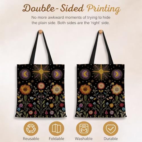 Vintage Floral Canvas Tote Bag, Aesthetic Botanical Reusable Grocery Bags for Women, Elegant Floral Lover Gift Tote - color: Color23