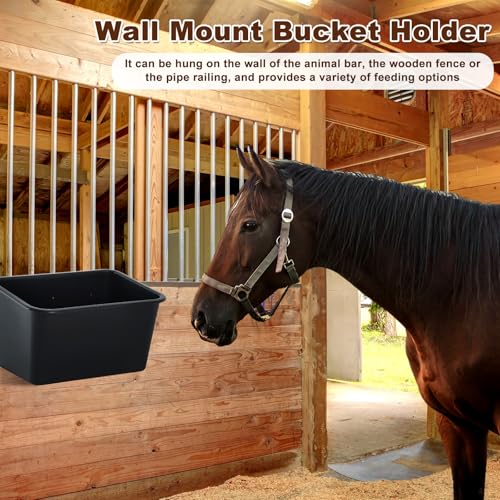 Dansydaisy 2 Pcs Horse Feed Bucket 8 Gallons Large Feed Tub with Hanging Arms Hook Over Feeder Plastic Universal Mountable Livestock Water Tub Bucket Fence Trough
