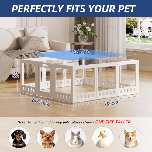 Clear-air Dog Playpen with Room Divider, Expandable Acrylic Dog Playpen to Create 2 Rooms, Clear Dog Play Pen Indoors, 24", 12 Panels, White - color: White, size: 24"H