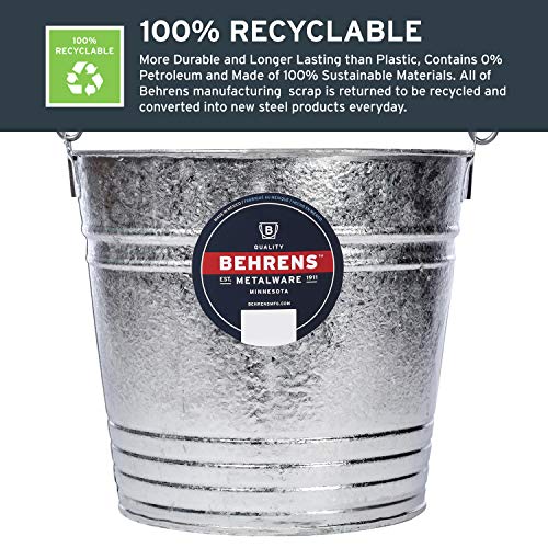 Behrens 1214GS Galvanized Steel Utility Pail, 14-Quart, Gray - size: 14-Quart, style: Hot Dipped