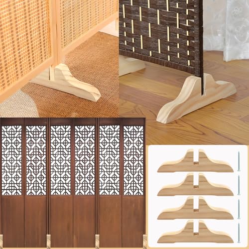 4pcs Wooden Folding Room Divider Stand with Screws,Room Divider Screen Holder Feet Partition,Folding Privacy Screen Holder for Hotel Home Office (Wood) - color: Wood