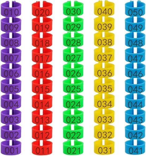 50Pcs Colorful Chicken Identification Band, Poultry Identification Band, Chicken Leg Bands, Clip-onn Band Tags Numbered Leg Rings, Poultry ID Band, Animal Identification Bands for Poultry Chicken