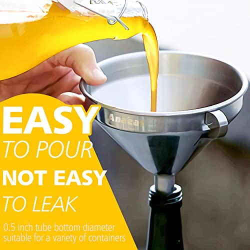 Anaeat 3 Pack Stainless Steel Kitchen Funnel Set, Multi-Use Premium Metal Food Grade Cooking Funnels with 2 Removable Strainer Filter for Transferring Liquid or Dry Ingredients & 1 Pc Cleaning Brush