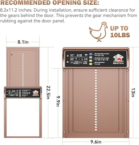IBKINXX Automatic Chicken Coop Door Solar Powered,Golden Brown Chicken Door | LCD Display，Timer & Light Sensor, 4 Modes Anti-Pinch & Weather Proof with Remote Control, for Chickens, Ducks, Geese, Rabbits - color: Golden Brown
