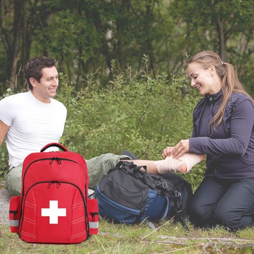Empty First Aid Backpack Multi-Pocket Emergency Medical Organizer for First Responders Trauma Camping Hiking Travel Portable Red Trauma Bag (Bag Only)