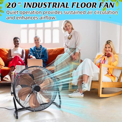 Woanger 20" High Velocity Industrial Floor Fan, 5703 CFM Heavy Duty Drum Fan with 6 Metal Blades, 3-Speed, 360 Degree Rotation, High Airflow Mover for Warehouse, Garage, Factory, Barn & Gym