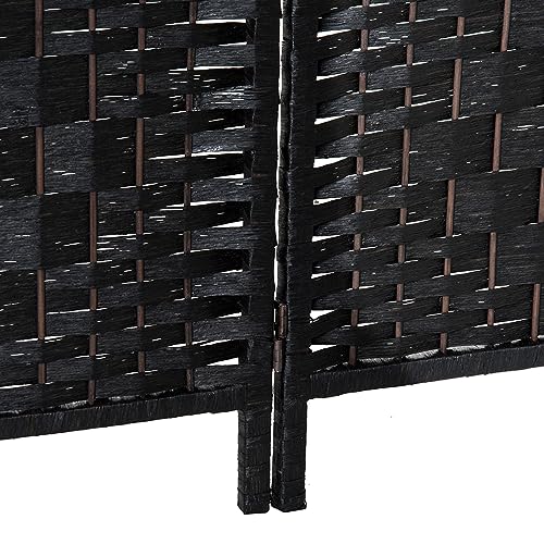 HOMCOM Room Divider 4-Panel, 6FT-Tall Folding Privacy Screen, Black | Freestanding Partition, Hand-Woven Design, for Room Separation, 360° Hinges, Paper Rope Diamond Weave - color: Black, size: 4 Panel