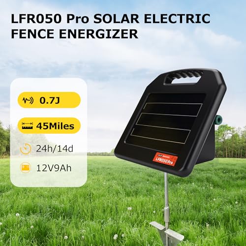 Solar Electric Fence Charger - 1.25 Joules Electric Fence Energizer, 70 Mile Range 10W Solar Powered Integrated Machine Without Needing an External Power Source for Livestock and Garden Protection - size: LFR050-Pro