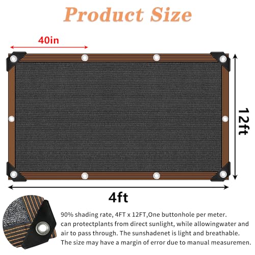 QLOFEI 4x12 FT Shade Cloth with Grommets, 90% Sun Shades Outdoor Patio Mesh Tarp, Easier to Hang Sun Protection Neting Cover -for Garden Greenhouse Pergola Lawn Kennel Chicken Coop - size: 4'x12'