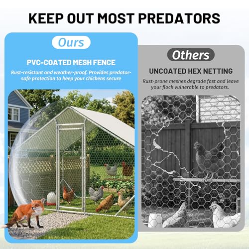Metal Chicken Coop 10x6.6x6.56ft Walk-in Poultry Cage for 5-10 Chickens Chicken Run Hen Rabbit Duck House with Waterproof Cover for Outdoor Farm Use - size: 79.2"L x 120.0"W x 78.7"H