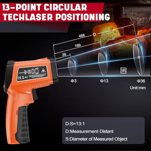 Infrared Thermometer Gun, Non-Contact Digital Laser Temperature Gun, -58°F to 1076°F, Adjustable Emissivity and Max/Min Values for Industrial, Cooking, Griddle,Engine, HVAC (Not for Human)