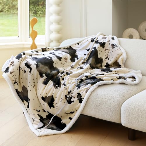 Heated Blanket Throw Blanket - Fast Heating Electric Blanket, Soft Heated Throw with 4 Time Settings,10 Heating Settings, Warm Gifts for Women Mom Grandma(50" x 60" Light Brown) - color: 03 - Brown Ombre-beige, size: Throw 50" x 60"