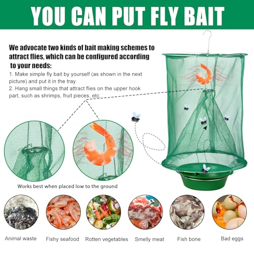 10 Ranch Fly Traps Outdoor Hanging, Reusable Stable Horse Fly Catcher Cage | Flies Control Killer Repellent with Food Bait Tray for Barn, Orchard, Farm, Horse, Patio - size: 10 pack