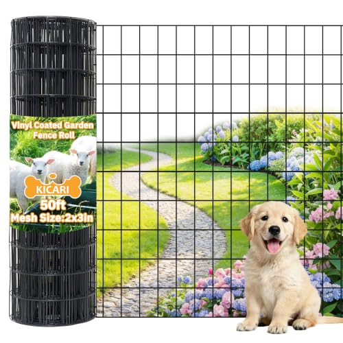 Black Metal Garden Fence, 72inch(H) x 50ft(L), 2 inch x 3 inch,14GA 2/3/4/5/6 Ft Tall Chicken Wire PVC Coated Welded Wire Mesh Roll for Dogs Border Yard Vegetable Plant Protection Poultry Netting - color: Black, size: 14GA 2x3 72"x50'