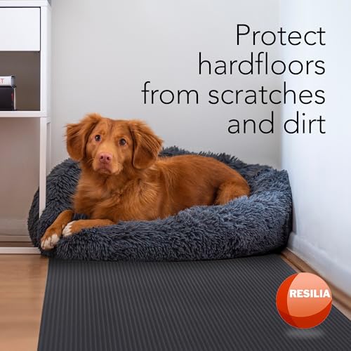 RESILIA Black Plastic Floor Runner - Embossed Wide Rib Waterproof Vinyl, Heavy Duty Protector Mat for Indoor Hardwood, Hard Floors, Garage, Entryway, Kitchen, & Outdoor Use, 27” x 6’, Made in the USA - size: 2'3" x 6' (Rectangular)