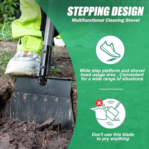 Suchtale Flat Shovel, 11-Inch Floor Scraper, Long Handle Weed Scraper | 11-Inch Garden Cleaning Shovel with Foot Step for Weeds, Moss, Lawn Edging, Driveways, Sidewalks, Light Snow and Thin Ice