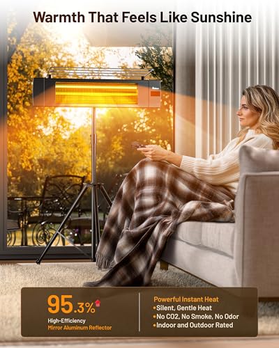 DR. INFRARED HEATER Carbon Infrared Patio Heater with Tripod, Remote Control, Optional On/Off Tip-Over Protection, Freestanding or Wall-Mounted, Black - size: 58 Inches