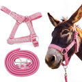 1 Set Mini Donkey Halter with Lead Rope Adjust, Pink | Nylon Head Collar, Cute and Stylish, for Miniature Donkey and Small Equines, Farm Ranch Pasture Outdoor, Gingham Plaid Trim - color: Pink