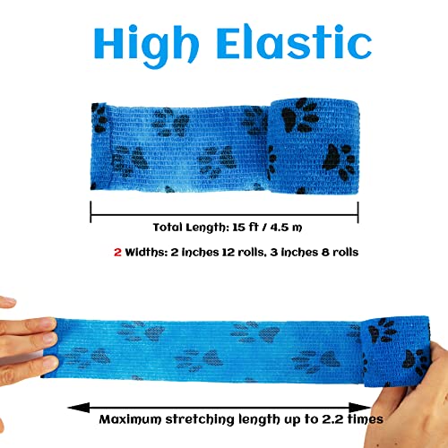 20 Rolls Dog Bandages for Wounds, Self Stick Vet Wrap for Dogs Horse, Vet Tape Elastic Self Adhesive Bandage Wrap(2 Inch 3 Inch) - color: 2 Inch/3 Inch-20 Count Mixed