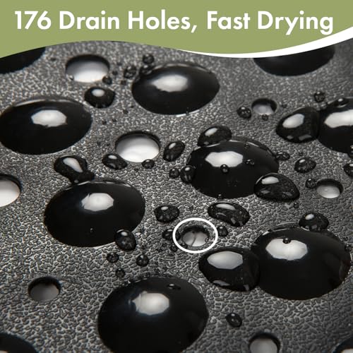 AmazerBath Shower Mat Non Slip 40 x 16 Inches, Shower Stall Mats with Suction Cups and Drain Holes, Non Slip Bath Mat for Tub for Elderly & Kids, Clear Black - color: Black, size: 40" x 16" (Rectangular)