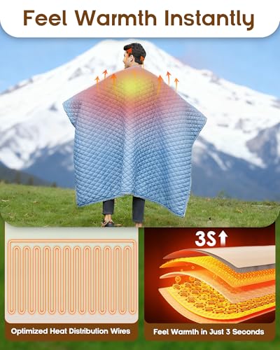 Heated Camping Blanket Battery Operated, 12V Cordless Heated Blanket with 15000mAh Battery, Wearable Heated Camping Blanket (Blue) - color: Blue