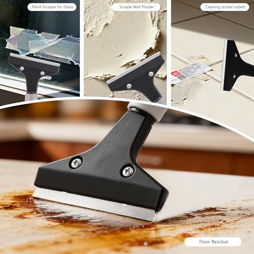 Luvenia Heavy Duty 4-Inch Razor Blade Floor Scraper, 62-Inch Long Handle | 10PCS Extra Metal Blades, Razor Scraper for Cleaning Glass, Floors，Windows, Showers, Tile, Ceilings - size: 62in