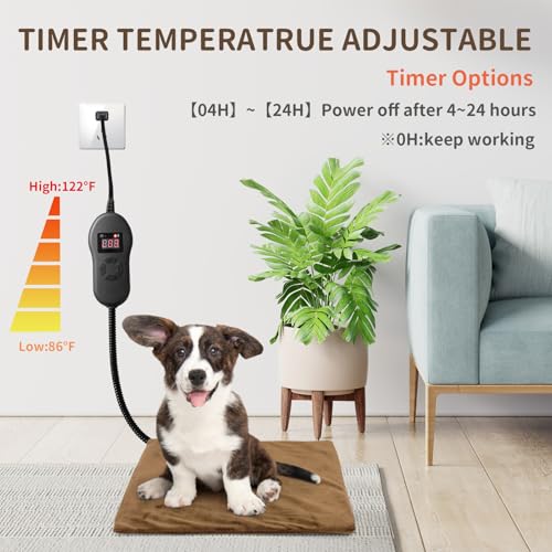 NAMOTEK Pet Heating Pad with Timer, Adjustable Temperature, Waterproof, Chew Resistant Cord, Auto Power-Off, Electric Indoor Heated Mat for Dogs and Cats - size: 19"x15"