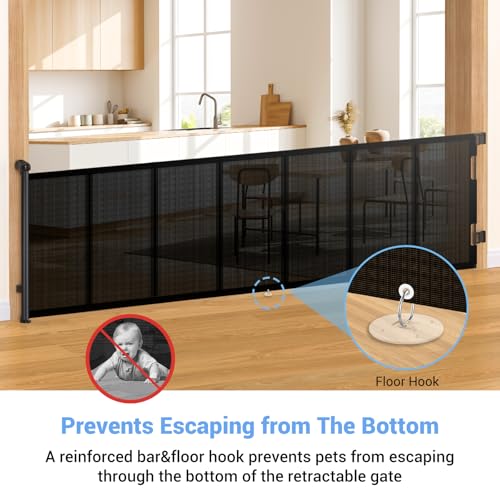 HAMOPY 120 Inch Reinforced Strip Extra Wide Retractable Baby Gate, 33" Tall, Prevent Crawling Through, Wide Extra Long Child Safety Gate for Indoor Baby Fence, Outdoor, Stairs, Deck(Black) - color: Bk-l