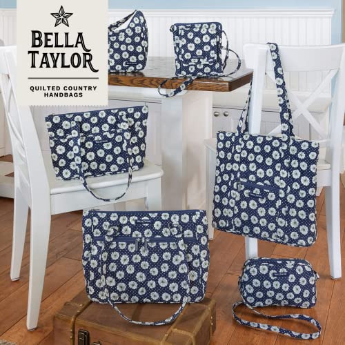 Bella Taylor Large Tote, Quilted Shoulder Bag for Women | Lightweight, 6-pocket large quilted purse, machine washable, zippered top, ultimate organization, durable construction - color: Dotted Daisy Navy