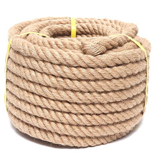Rope 1 Inch 25 Feet Jute Rope, Heavy Duty Jute Rope,Natural Hemp Rope, Twisted Hemp Rope for Crafts, Gardening, Bundling, Climbing, Hammock, Nautical, Tug of War, Railings, Home Decorating - size: 25Ft, style: 1 Inch