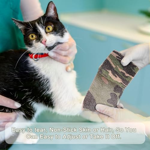48 Pack Self Adhesive Bandage Wrap, 2” x 5 Yards Cohesive Medical Tape Elastic Grip Tape Black Sports Tape Athletic for Ankle, Wrist Sprains, Pet First Aid (Camo) - color: Camo