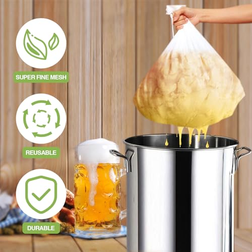Chumia 5 Pack Brew Bags Reusable Fine Mesh Strainer Cloth Filters Large | 26x22 Inch Extra Large for Beer Wine Cheese Making, Straining Cloth for Fruit Cider, Makers Mesh Bag Filters Reusable