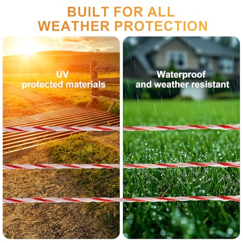 Electric Fence Polywire, 3280FT 6-Strand Stainless for Livestock | Farms & Ranches, 1000M Length, 6 Stainless Steel Strands, High Visibility Red & White, Fits Horses, Cattle, Sheep & Goats