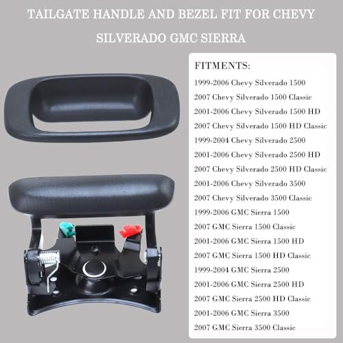 15997911 Tailgate Handle Latch and Bezel Trim with 2 Pairs Rod Clips | Fit For 1999-2007 Chevy Silverado GMC Sierra 1500 1500HD 2500HD 2500 3500 Replaces 15228539, 15228541, 15228540, 77488