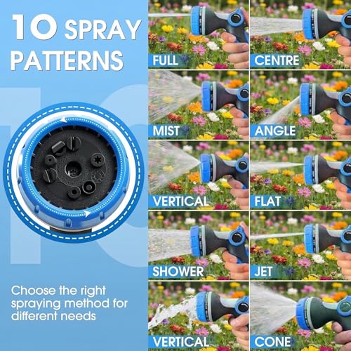 Garden Hose Nozzle Thumb Control with 10 Spray Patterns Water Hose Sprayer | Leak Proof On Off Valve Water Hose Nozzle Sprayer,One Hand Operation,Non-Slip Grip for Plants & Lawn Watering,Car&Pet Washing - color: Blue