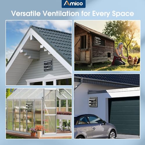 Amico 10" Shutter Exhaust Fan, Thermostat,1200 Sq.Ft,13W DC Motor, 1073 CFM | Energy-Efficient 8-Speed Ventilation Fan, Garage, Attic, Greenhouse, Kitchen, Wall Mount, Plug&Play, 3-Year Protection - size: 10 Inch