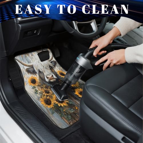 Cow Car Floor Mats Sunflower Rustic Farmhouse Wood Barn Carpet Front Rear Carpets Mat Decorative Car Floor Carpets Non-Slip Auto Car Accessories Universal Fit for Car SUV Truck Van - color: Cow