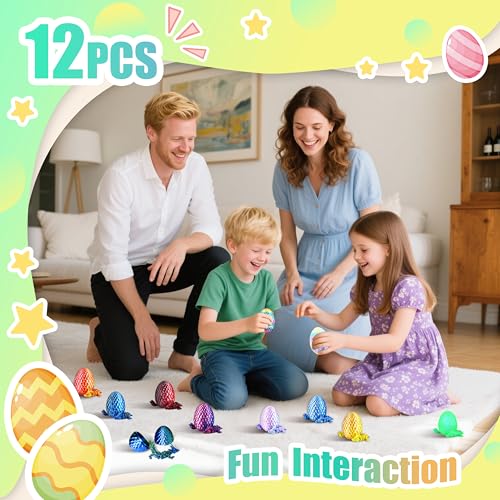 Impossmaker 12PCS 3D Printed Dragon Eggs with Dragon Inside, Cool Stuff Fun Gifts, Mini Dragons Eggs Set Articulated Crystal Fidget Toy for Adults Teens Boy Gifts Easter Basket Stuffers - style: 12P-S4