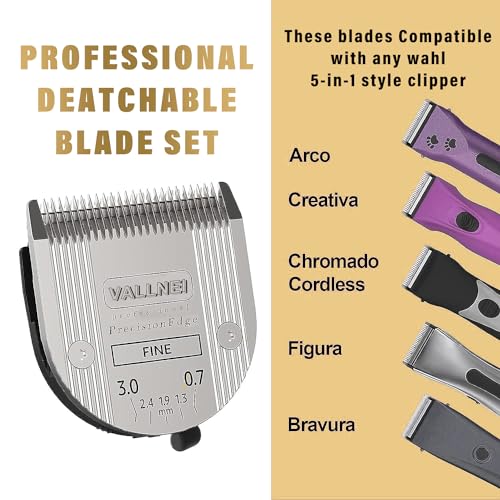 [3 Pack] 5-in-1 Professional Animal Clipper Blades for Wahl Arco, Bravura, Chromado, Creativa, Figura, Motion & SuperGroom, Detachable Adjustable Dog Cat Pet Grooming (Silver) - color: Silver, size: 3 Pack