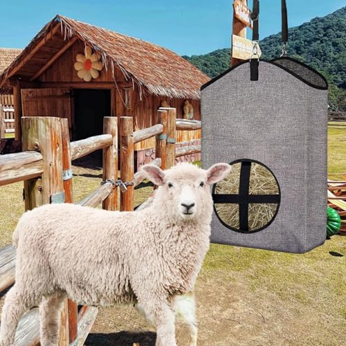 Goat Hay Feeder Bags for Horses, Sheep with Adjustable Open Feed Hole for Slow Feeding-Gery - color: Gery